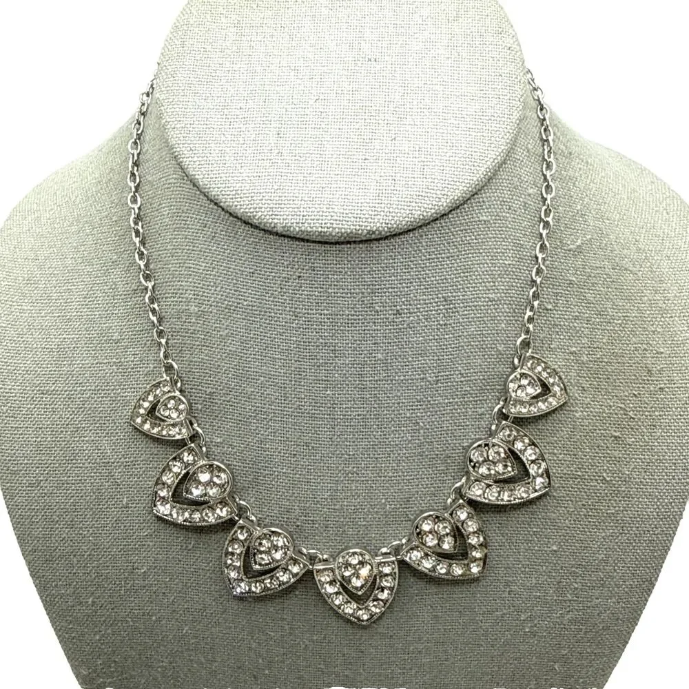 Art Deco Crystal Rhinestone Bib Necklace Silver Tone Bridal Prom Statement 19